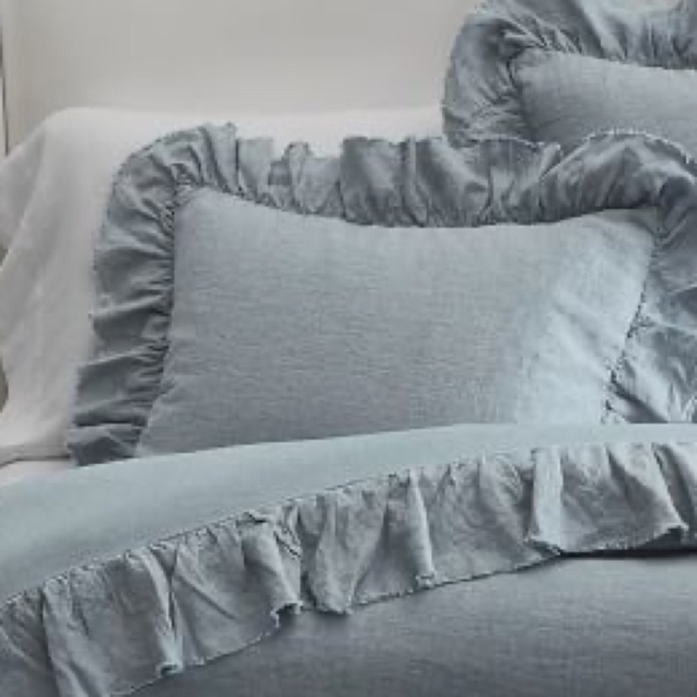 NWOT - POTTERY BARN Linen Ruffle Edge standard Sham - (Pale Blue?)